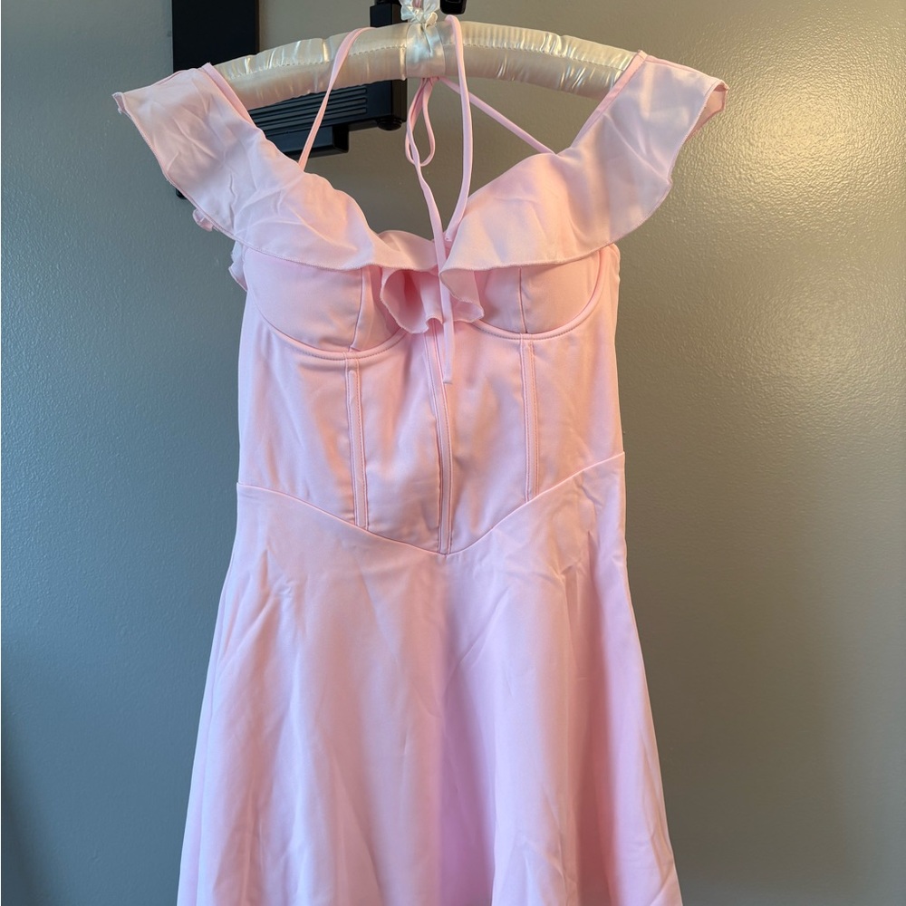 Windsor Light Pink Ruffle Lace-Up Dress